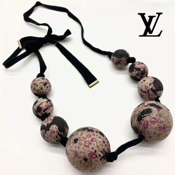 Louis Vuitton (Collector Item) Large Floral Fabric Bead Statement Necklace VGUC - Picture 1 of 7